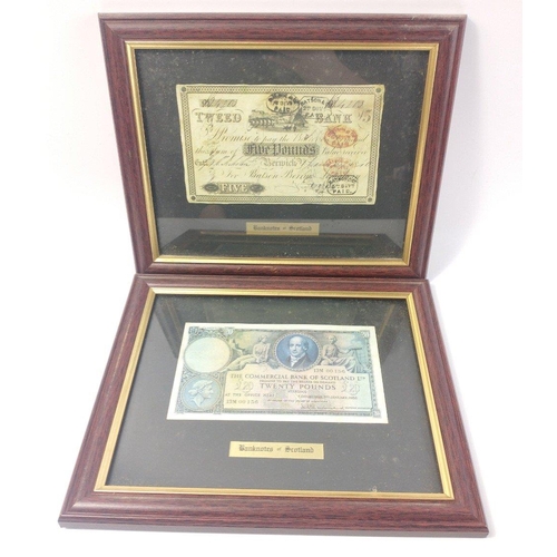 51 - A great collection of framed reproduction Scottish banknotes.  Seven in total including the larger E... 