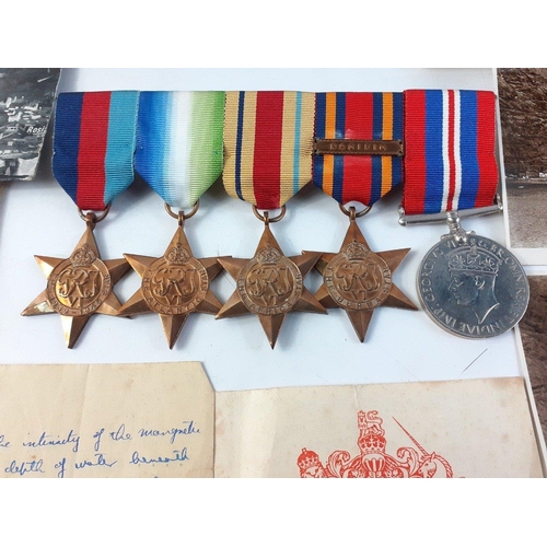 513 - WWII Royal Navy Medal Group with Atlantic Star, Africa Star and Burma Star with Pacific Bar.  Five M... 