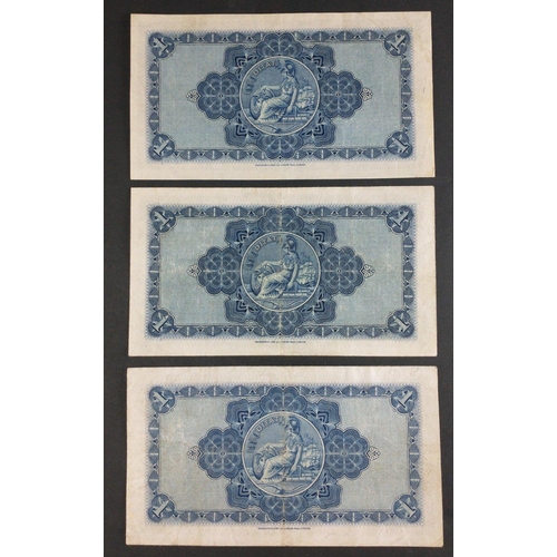 52 - Scottish Banknotes..  The British Linen Bank One Pound notes x 3.  1928 with light crease, 1934 x2 b... 