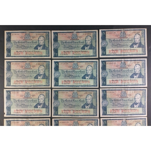 58 - Scottish Banknotes from a superior collection.  The British Linen Bank Five Pound notes x 13.  All d... 