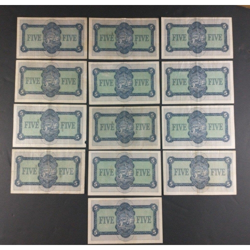 58 - Scottish Banknotes from a superior collection.  The British Linen Bank Five Pound notes x 13.  All d... 