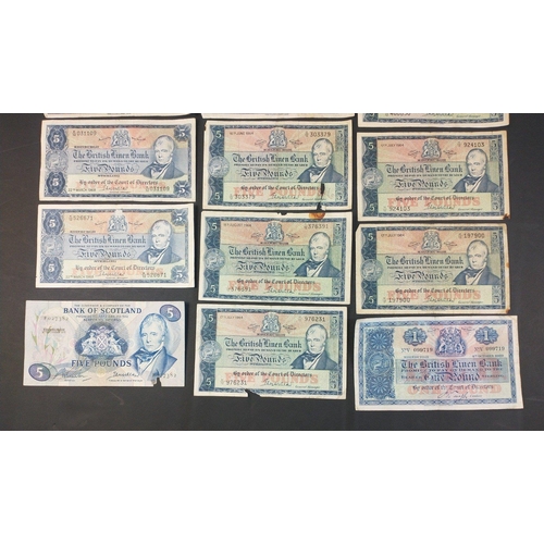 59 - A collection of SCOTTISH £5 BANKNOTES in poorly stored condition. 1971 Bank of Scotland with faults ... 