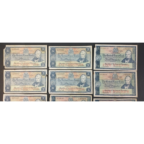 59 - A collection of SCOTTISH £5 BANKNOTES in poorly stored condition. 1971 Bank of Scotland with faults ... 