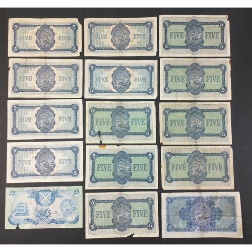 59 - A collection of SCOTTISH £5 BANKNOTES in poorly stored condition. 1971 Bank of Scotland with faults ... 