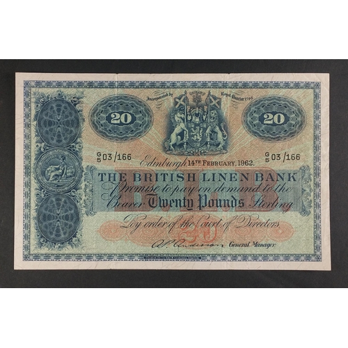 60 - Scottish Banknotes from a superior collection.  The British Linen Bank Twenty Pound Note.  1964 G5 0... 