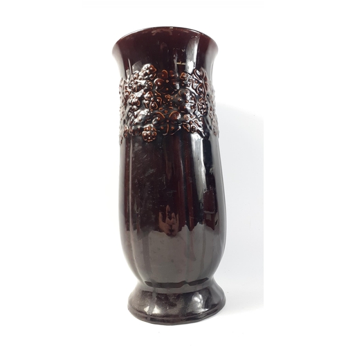 636 - A large WEST GERMAN brown-glazed pottery vase - dimensions 35cm height x 15cm diameter - no chips or... 