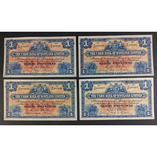 64 - Scottish Banknotes from a superior collection.  The Union Bank of Scotland one pound notes x 4.  193... 