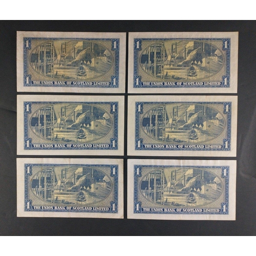 66 - Scottish Banknotes from a superior collection.  The Union Bank of Scotland one pound notes x 6.  All... 