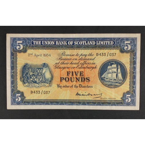 67 - Scottish Banknotes from a superior collection.  The Union Bank of Scotland five pound note.  1954 D4... 