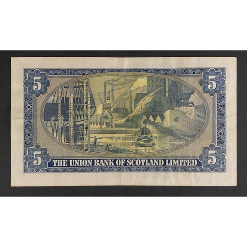 67 - Scottish Banknotes from a superior collection.  The Union Bank of Scotland five pound note.  1954 D4... 