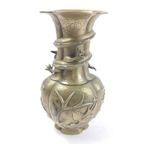 674 - A CHINESE BRONZE DRAGON VASE circa late 19th to early 20th century - dimensions 25cm height x 15cm w... 