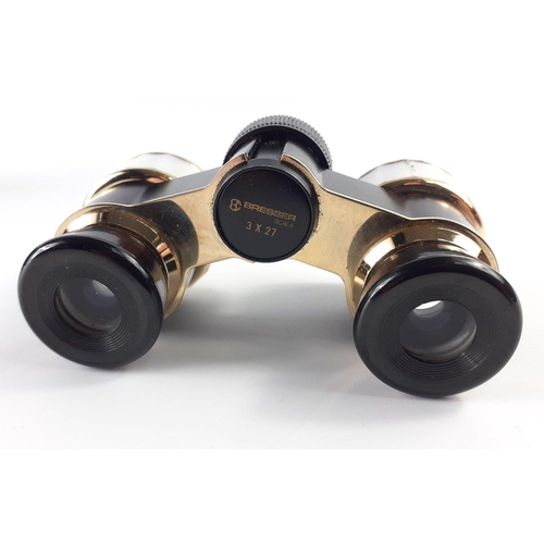 680 - A pair of BRASSER 3x27 black and pearl finish opera binoculars with carry case#321