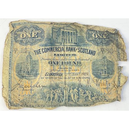 69 - THE COMMERCIAL BANK OF SCOTLAND one pound note from 1923.  Note in a very worn condition.#69