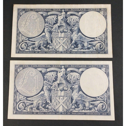 70 - Commercial Bank of Scotland £1 blue. 2 Banknotes in good grades.  1955 & 1957#70