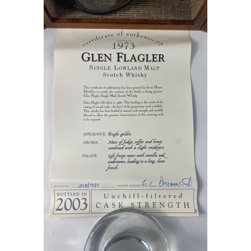 736 - An unusual collector's item being an empty 1973 GLEN FLAGLER whisky bottle from 2003- bottle number ... 