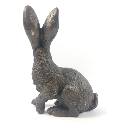 759 - A heavy, alert bronze hare, made in PEEBLES, standing approx 35cm tall#403