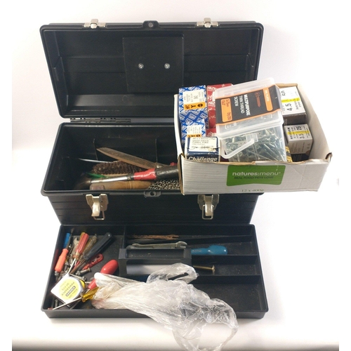 882 - Multi-level tool box and another box containing various screws. Tool box contains various screwdrive... 