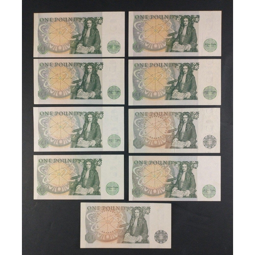 9 - UK Bank of England £1 green Jo Page and Somerset banknotes x9 in good collectible grades.#9