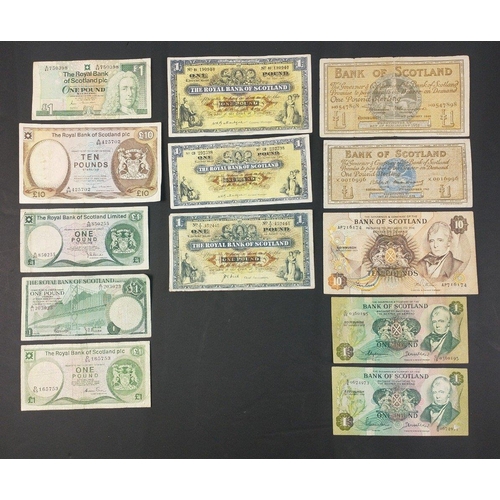 90 - A collection of SCOTTISH BANKNOTES in poorly stored condition.  1986 Royal Bank £10, 1983 Bank of Sc... 