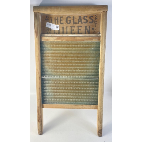 906 - The GLASS QUEEN.  Vintage wooden wash board in great condition.#554