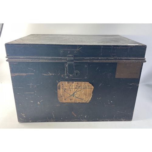 907 - A large tin deed box with Caledonian Insurance label to front.  Some wear overall but otherwise a gr... 