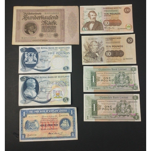 91 - An interesting lot of older loose United Kingdom and World Banknotes with wear to include two CLYDES... 