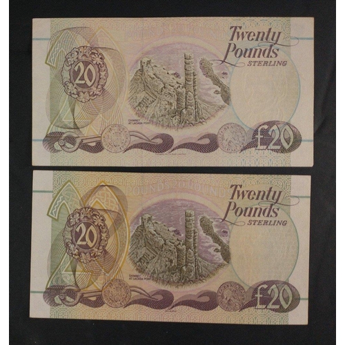 99 - A FIRST TRUST BANK twenty pounds sterling note from 1996 plus one from 1998 with gilt embossing. Unc... 