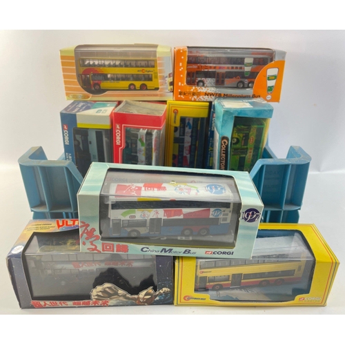 114 - A small collection of diecast bus models with an oriental theme.  Twelve in total by Corgi, Creative... 