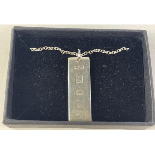 16 - A silver ingot pendant and chain, ingot 3.5cm long, chain 50cm long stamped 925, weight 7g#16