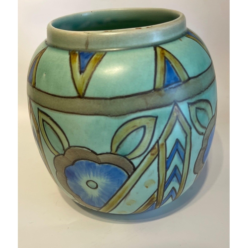 183 - A VINTAGE FLAXMAN WARE hand made and hand painted pottery decorative vase - dimensions 15cm tall x 1... 
