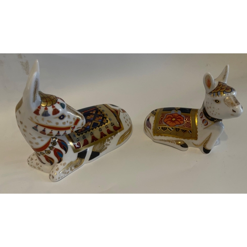 193 - ROYAL CROWN DERBY paperweight gold button Donkeys - the taller 11.5cm x 13.5cm length approx and the... 