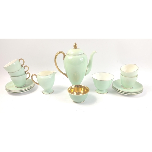 213 - A nice ANTIQUE Art Deco Wedgwood APRIL BEADED fine bone china coffee set in mint green 5 cup (one cu... 