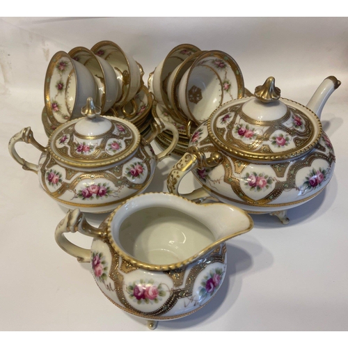 214 - NORITAKE teaset with teapot, 6 cups and saucers and creamer jug#217