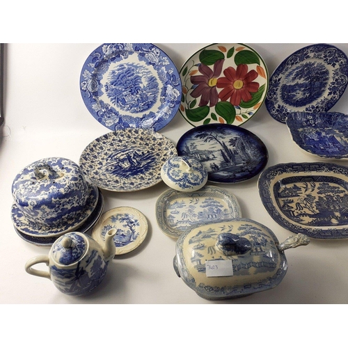 216 - QUALITY BOX! A box FULL of ANTIQUE blue and white ceramics to include plates and a wee lidded tureen... 