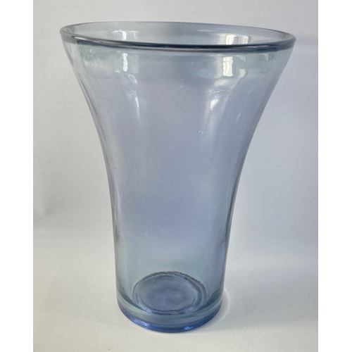 225 - A very large blue glass vase standing 30cm high and 22cm diameter at top#229