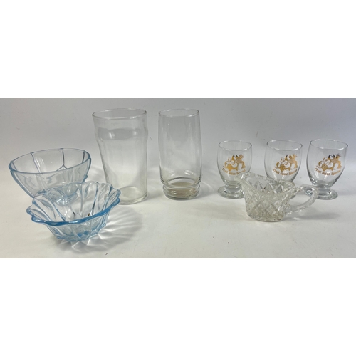 226 - A small collection of glassware to include two bowls, two glasses, a small milk jug and three small ... 