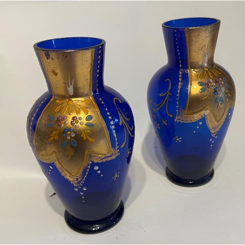 230 - TWO nice ANTIQUE Italian Venetian hand painted glass small vases - dimensions 12.5cm x 6cm diameter ... 