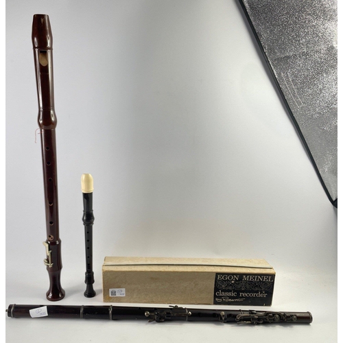 260 - A DOLMETS descant recorder, also an EGON MEINEL 3-part tenor recorder and also one other with a crac... 