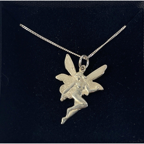 30 - A necklace stamped 925 with a white metal fairy pendant 3cm long, chain 44cm long approx#30