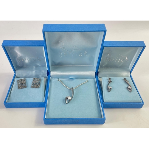 35 - CARRICK jewellery in original gift boxes to include a lovely drop pendant in 925 with matching round... 