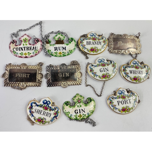 36 - A set of five spirit labels, 2 stamped COALPORT, 3 stamped CROWN including brandy, gin, port, sherry... 