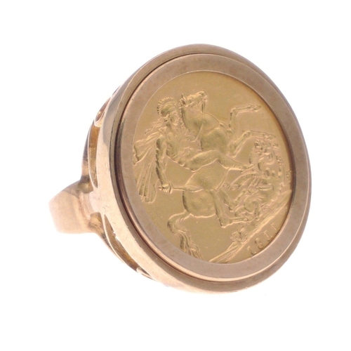 4 - A WHOPPER! of a full gold sovereign 1911 22ct coin set in 375 stamped gold ring - overall weight 14.... 