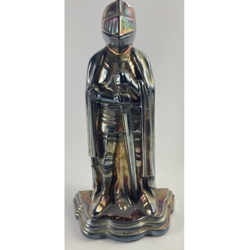 402 - A medieval knight five piece fireside companion set with lustre finish, stands 38cm tall approx#415... 