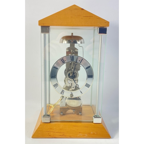 52 - HERMLE BARKINGSIDE  beech mantle clock, mechanical skeleton movement,  
14 days power reserve and pa... 