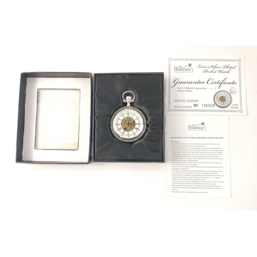 53 - A HERITAGE COLLECTION mechanical gents pocket watch in box. Nice visible skeleton like mechanism and... 