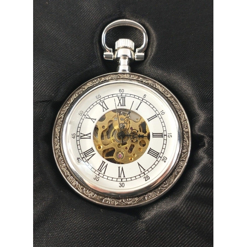 53 - A HERITAGE COLLECTION mechanical gents pocket watch in box. Nice visible skeleton like mechanism and... 