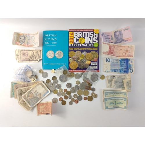 71 - An interesting lot of coins and banknotes including collectible £5 and £2 coins with some American c... 