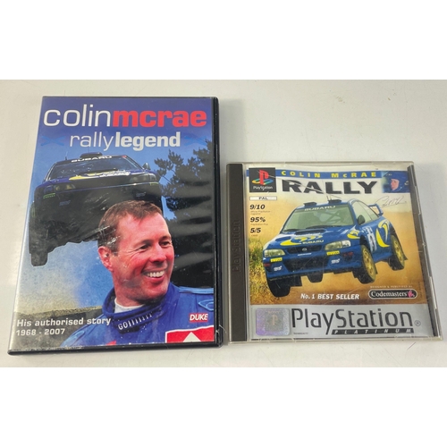 76 - Signed by COLIN McRAE - a Colin McRae Rally PlayStation game (SLES 00477) and a DVD of his authorise... 