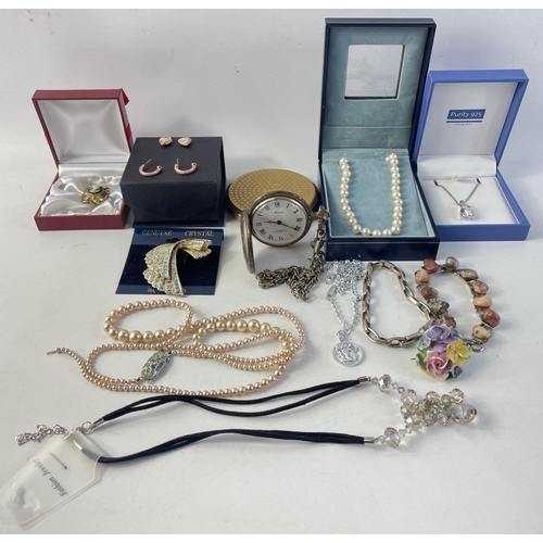 127 - (VNS)A collection of some boxed costume jewellery to include MiSaki Japanese pearls, a white metal p... 