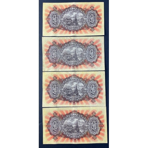 13 - Four NATIONAL BANK OF SCOTLAND 1954 'sunburst' banknotes in good collectible grade with minor wear.#... 